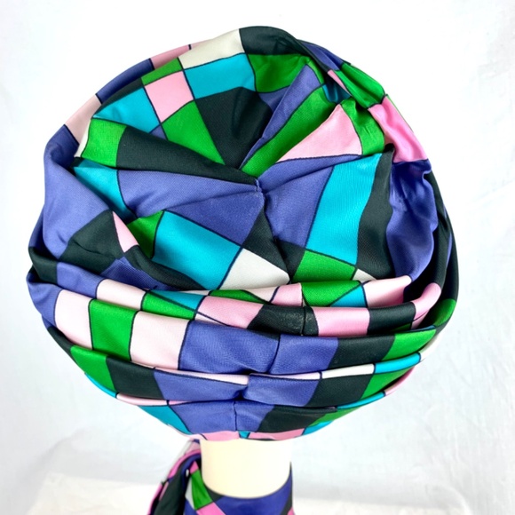 1960s Mr Ken Turban and Matching Scarf M Pink Purple Green Color Block Excellent main image 7